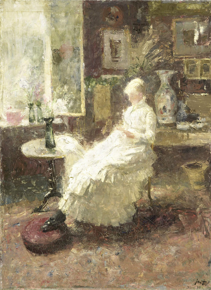 扬·托罗普(Jan Toorop,荷兰画家)作品-《Annie Hall te Lissadell, 萨里 (1885)》