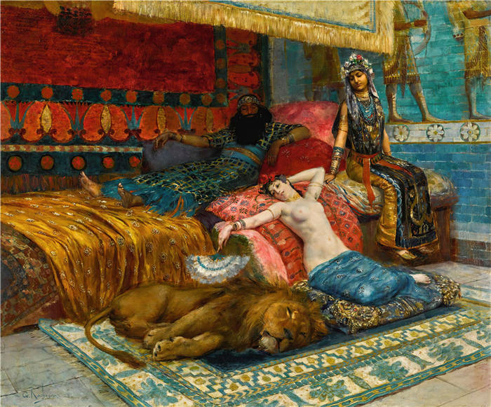 乔治·安托万·罗切格罗斯（Georges Antoine Rochegrosse，法国画家）高清作品-《空闲时刻 (1888)》