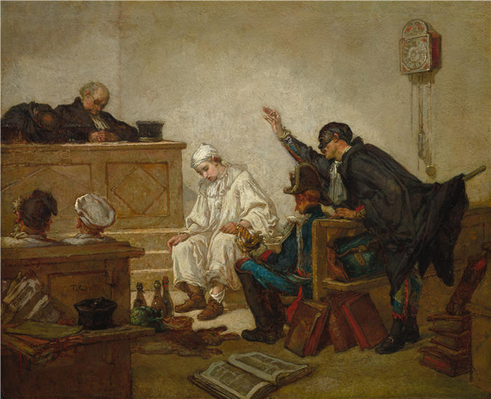 托马斯·库图尔（Thomas Couture，法国画家）高清作品-《刑事法庭的皮埃罗（c. 1864-1870）》