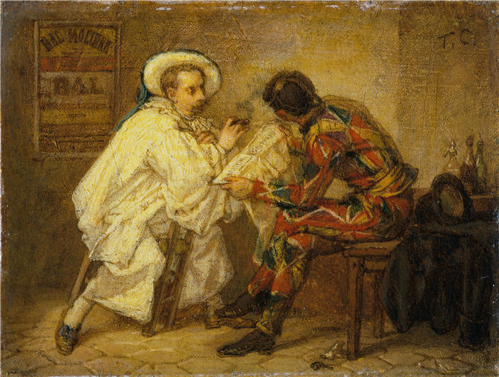 托马斯·库图尔（Thomas Couture，法国画家）高清作品-《丑角和皮埃罗（约 1857 年）》
