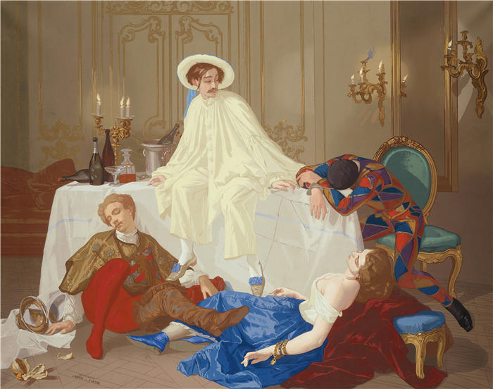 托马斯·库图尔（Thomas Couture，法国画家）高清作品-《蒙面舞会后的晚餐（1850-1860）》