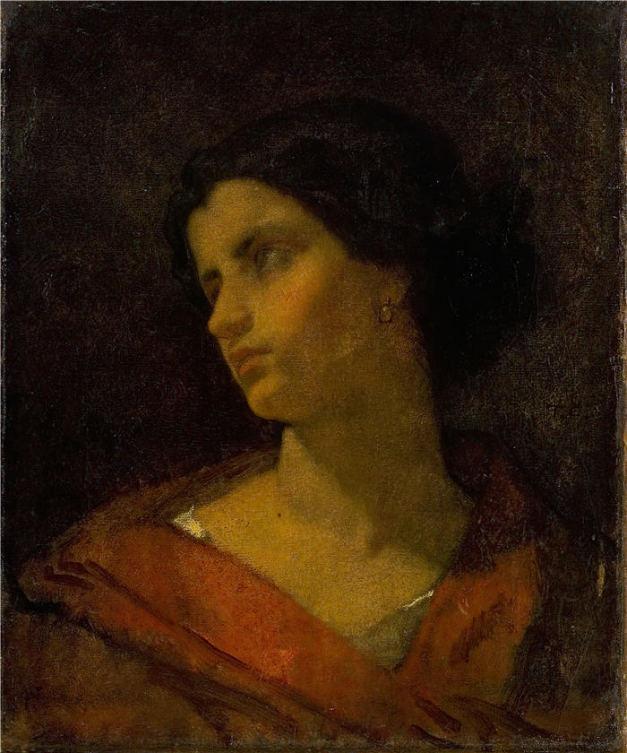 托马斯·库图尔（Thomas Couture，法国画家）高清作品-《一个女人的头，研究（1835 - 1861）》