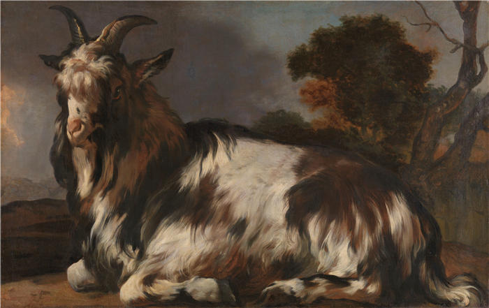 扬·巴普蒂斯特·维尼克斯（Jan Baptist Weenix，荷兰画家）高清作品-《躺着的山羊 (1645 - 1660)》