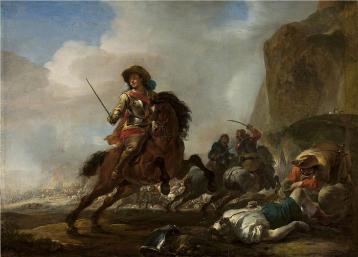 扬·巴普蒂斯特·维尼克斯（Jan Baptist Weenix，荷兰画家）高清作品-《山脚之战（1650）》