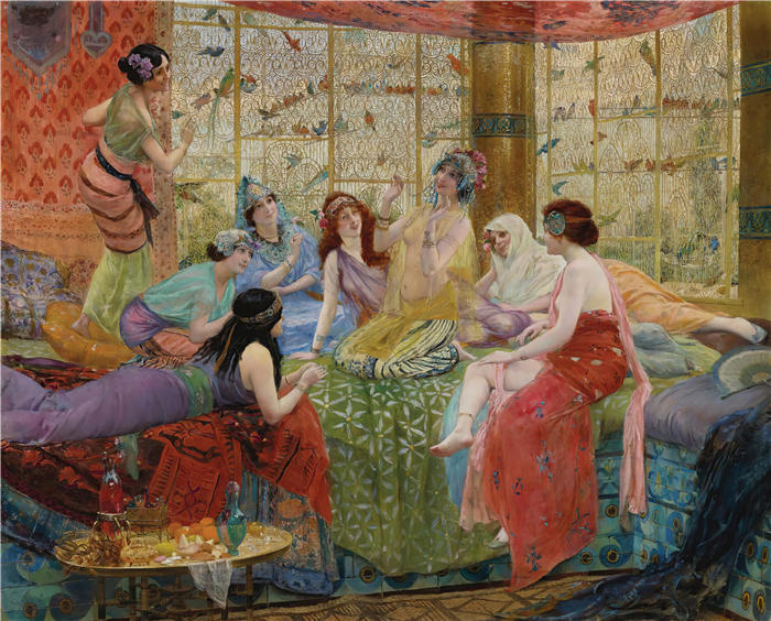乔治·安托万·罗切格罗斯(Georges Antoine Rochegrosse,法国画家)高清作品-《喋喋不休的鸟儿》