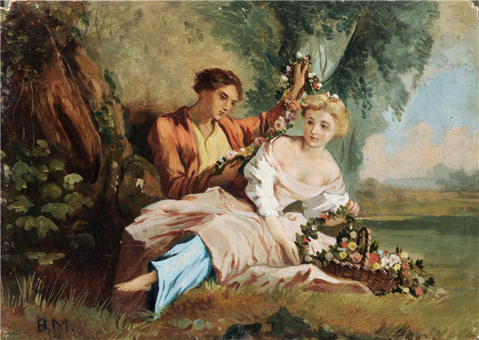 巴泰勒米·门恩(Barthélemy Menn,瑞士,1815 - 1893 年)作品-Galant Lovers 的幽会'里纳尔多和阿米达'