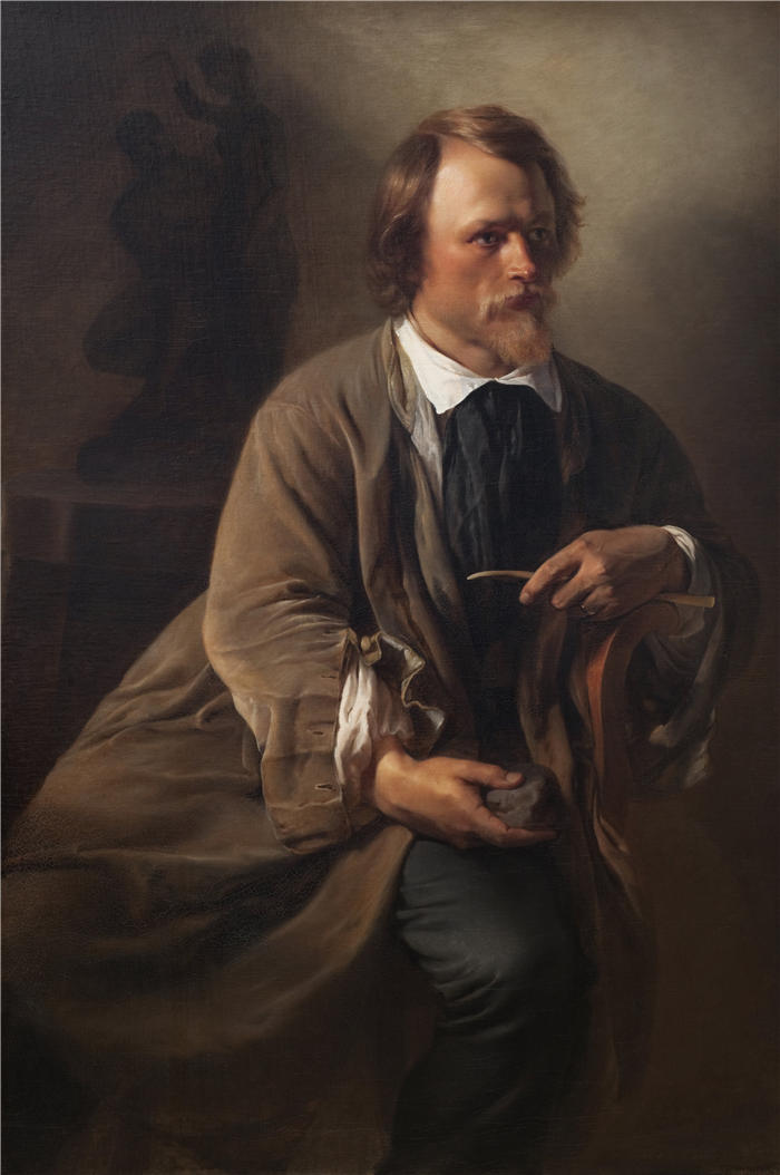 伊丽莎白·杰里乔·鲍曼(Elisabeth Jerichau Baumann,波兰画家)作品-《雕塑家 Jens Adolf Jerichau,艺术家的丈夫(1846 年)》