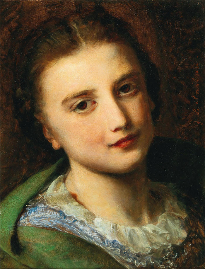 约翰·巴普蒂斯特·雷特（Johann Baptist Reiter,奥地利画家）高清作品-《一个女孩的肖像 (1)》