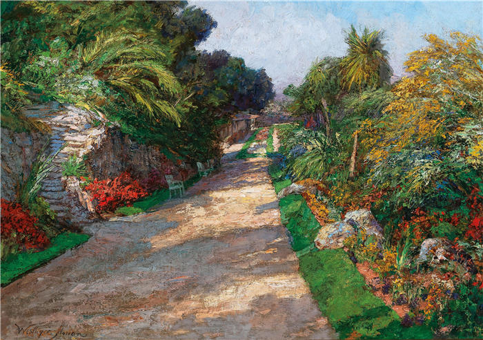 奥尔加·威辛格-弗洛里安（Olga Wisinger-Florian，奥地利画家）作品-《蒙特卡罗里维埃拉宫酒店的花园小径（1906 年）》