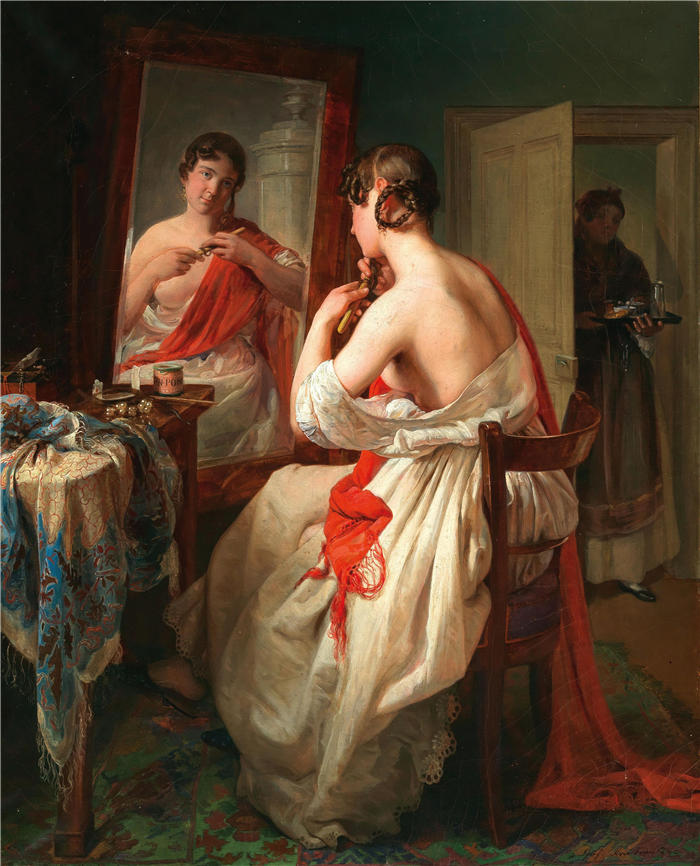 约翰·巴普蒂斯特·雷特（Johann Baptist Reiter,奥地利画家）高清作品-《厕所（1842）》