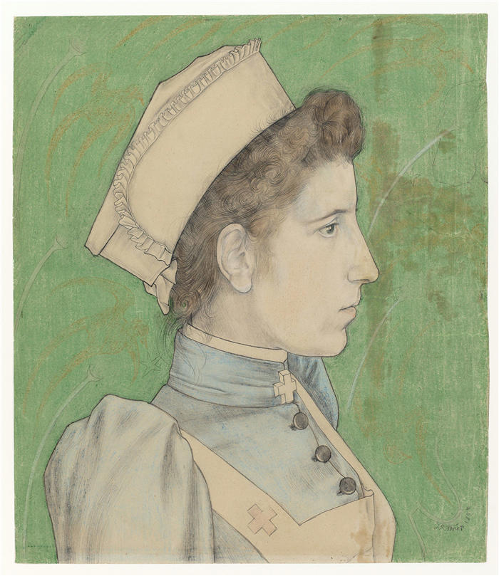 扬·托罗普（Jan Toorop，荷兰画家）作品-《内莉护士的肖像（1894 年）》