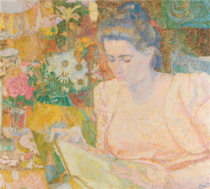 扬·托罗普(Jan Toorop,荷兰画家)作品-《玛丽·珍妮特·德兰格夫人肖像(1900)》
