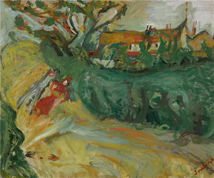 柴姆苏丁（Chaïm Soutine，俄罗斯画家）高清作品-《乡村漫步（1918-1919）》