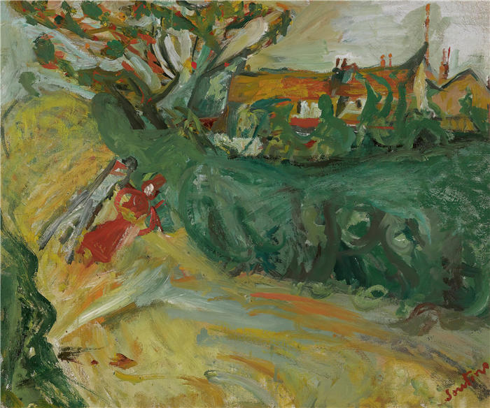 柴姆苏丁(Chaïm Soutine,俄罗斯画家)高清作品-《乡村漫步(1918-1919)》