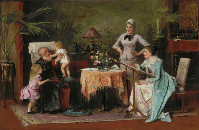 米哈伊·蒙卡奇（Mihály Munkácsy，匈牙利画家）作品-《祖父命名日（Nagyapó névnapja）（1886 年）》