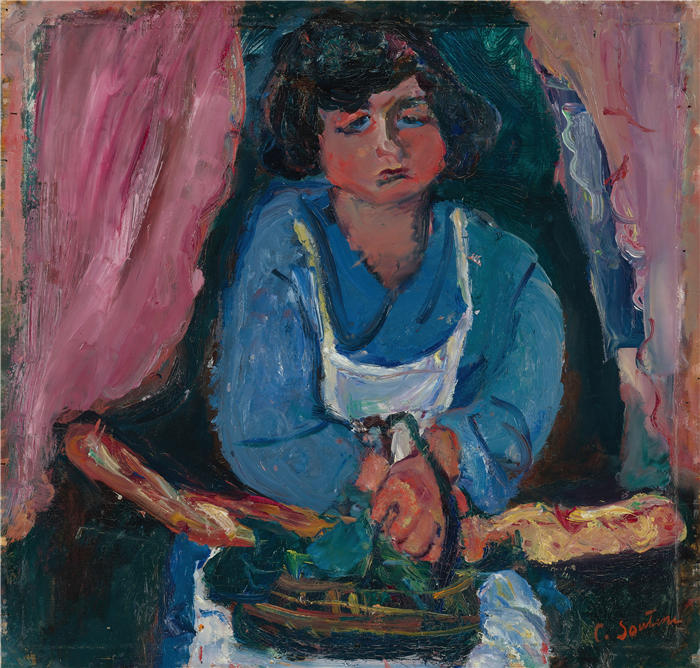 柴姆苏丁（Chaïm Soutine，俄罗斯画家）高清作品-《蓝色女仆（Circa 1934）》