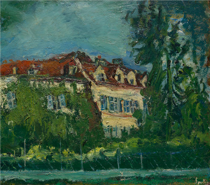 柴姆苏丁（Chaïm Soutine，俄罗斯画家）高清作品-《景观与房屋（约 1934 年）》