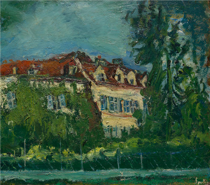 柴姆苏丁(Chaïm Soutine,俄罗斯画家)高清作品-《景观与房屋(约 1934 年)》