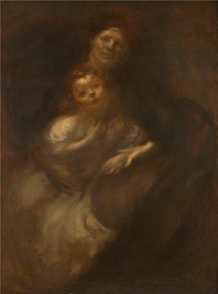 欧仁·卡里尔（Eugène Carriere，法国画家）高清作品-《产妇 (1903)》