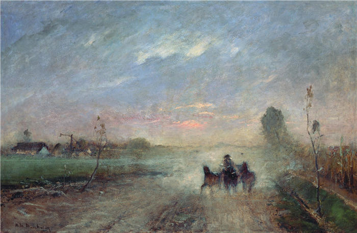 米哈伊·蒙卡奇（Mihály Munkácsy，匈牙利画家）作品-《尘土飞扬的道路 II (1884)》