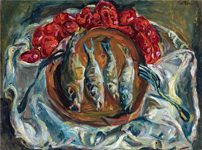 柴姆苏丁（Chaïm Soutine，俄罗斯画家）高清作品-《泊松和番茄》
