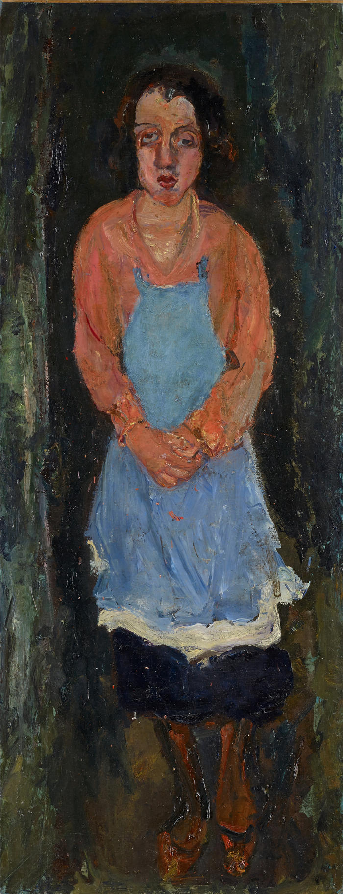柴姆苏丁（Chaïm Soutine，俄罗斯画家）高清作品-《穿着蓝色围裙做饭 (1930)》
