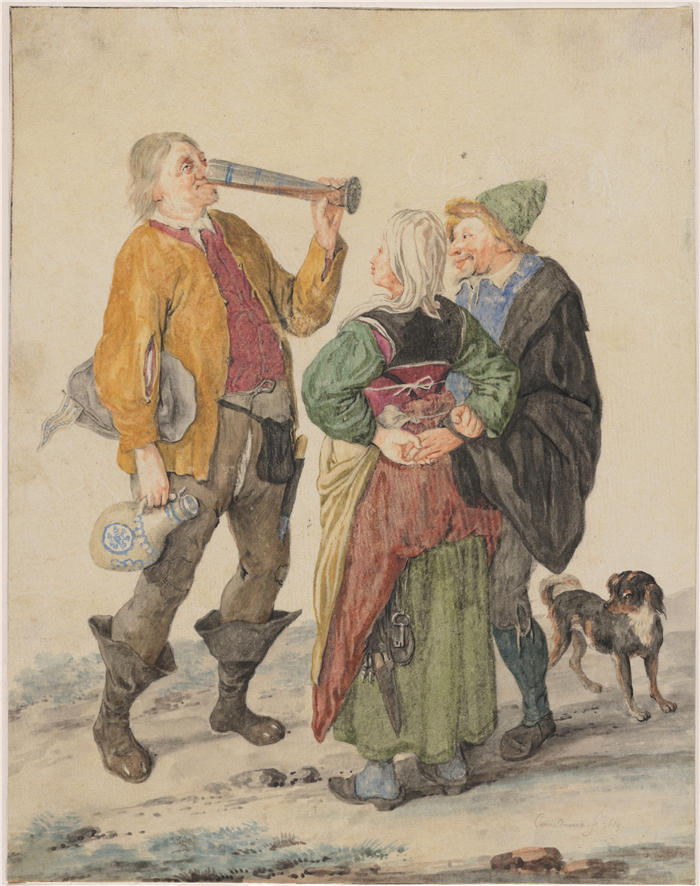 科内利斯·杜萨特（Cornelis Dusart，荷兰画家）作品-农民夫妇与饮酒者（1689）