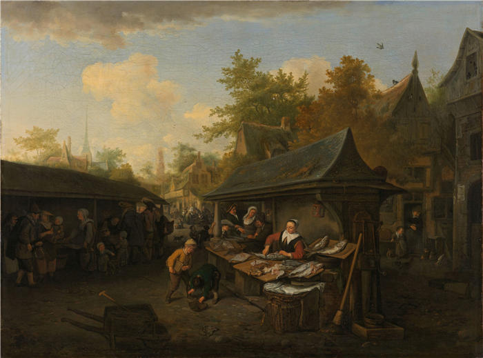 科内利斯·杜萨特(Cornelis Dusart,荷兰画家)作品-鱼市 (1683)