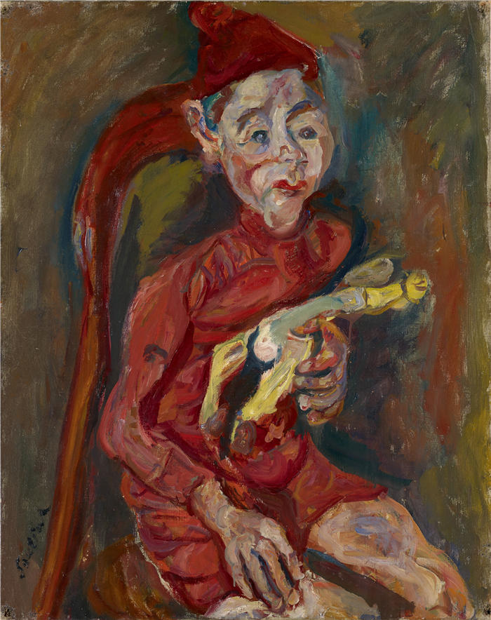 柴姆苏丁（Chaïm Soutine，俄罗斯画家）高清作品-《有玩具的孩子（1919）》
