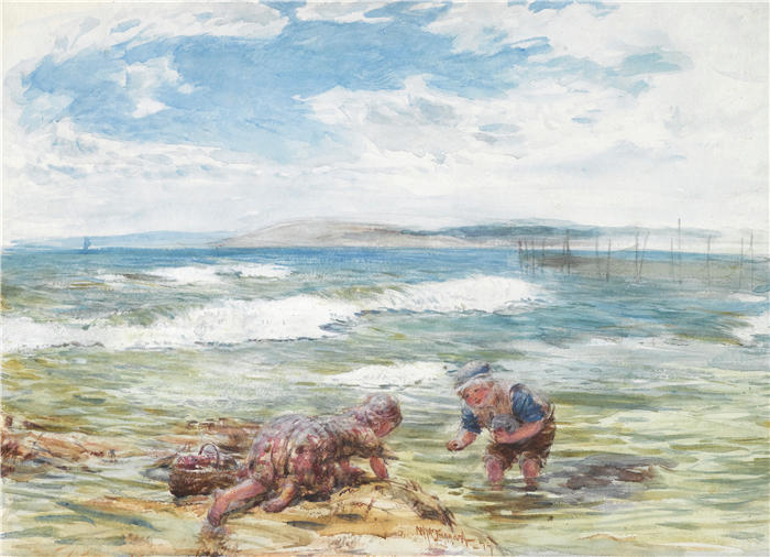 威廉·麦克塔格特(William McTaggart，苏格兰画家)作品-《塔伯特，五月的小船街（1877 年）》