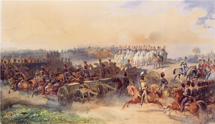欧仁·拉米（Eugène Lami，法国画家）高清作品-《伍尔维奇的军事评论（1852 年）》