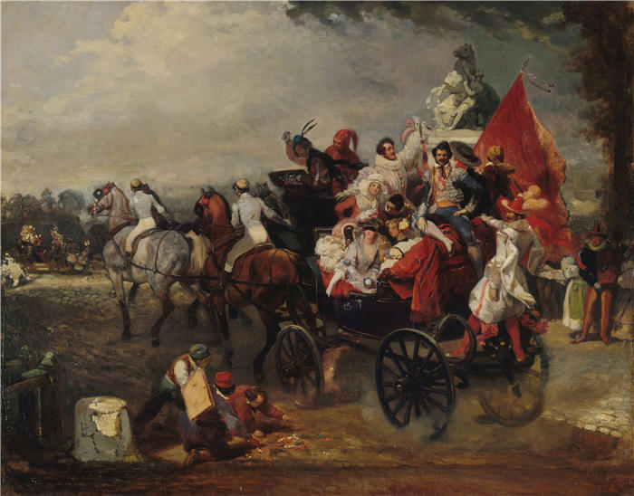 欧仁·拉米（Eugène Lami，法国画家）高清作品-《狂欢节场景，协和广场 (1834)》