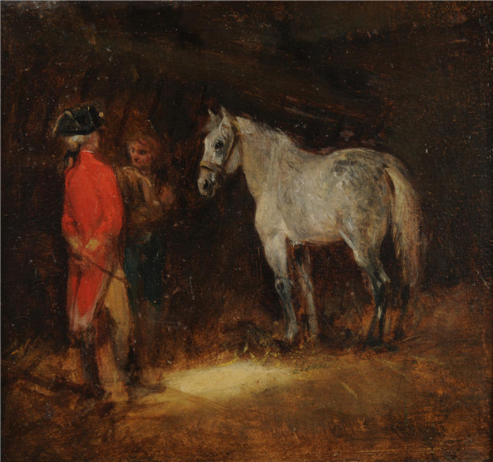 欧仁·拉米（Eugène Lami，法国画家）高清作品-《马厩场景》