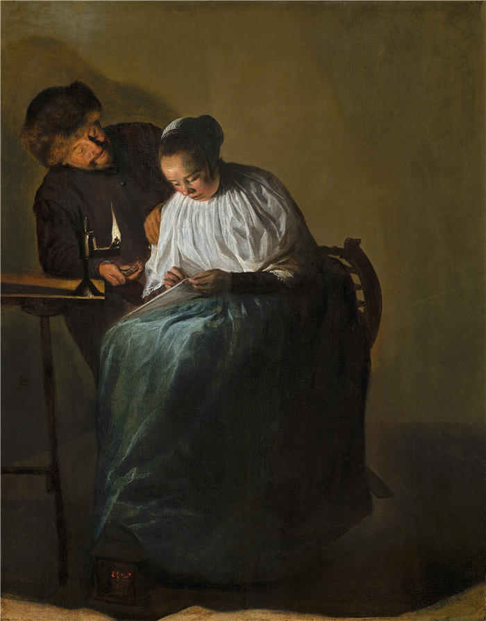 朱迪思·莱斯特（Judith Leyster，荷兰画家）高清作品-《男人给年轻女人钱（1631）》