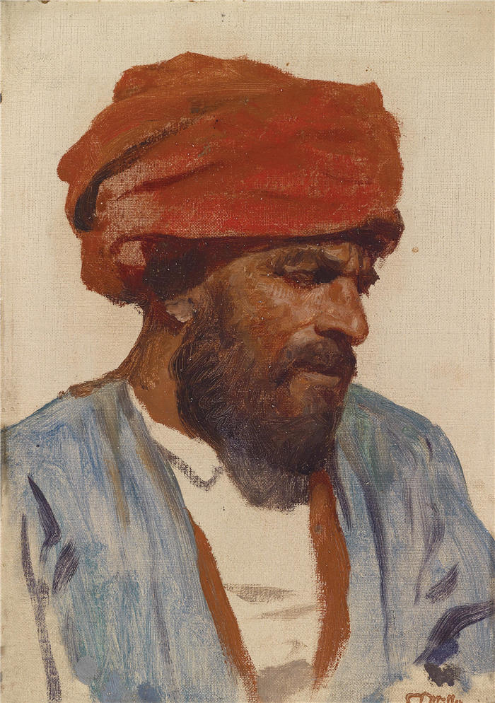 利奥波德·卡尔·穆勒 (Leopold Carl Müller，奥地利画家)高清作品-《 东方人的肖像》