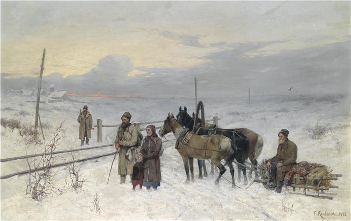 弗朗茨·鲁博（Franz Roubaud，俄罗斯画家）高清作品-《Warten auf den Zug (1882)》