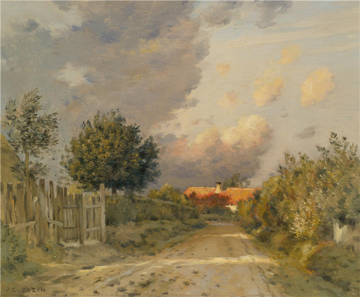 让·查尔斯·卡津(Jean Charles Cazin,法国画家)高清作品-《法国乡村的傍晚》