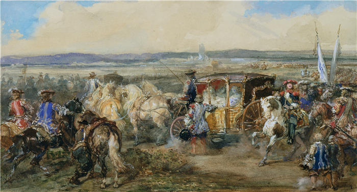 欧仁·拉米（Eugène Lami，法国画家）高清作品-《法兰德斯的路易十四宫廷（1850 年）》