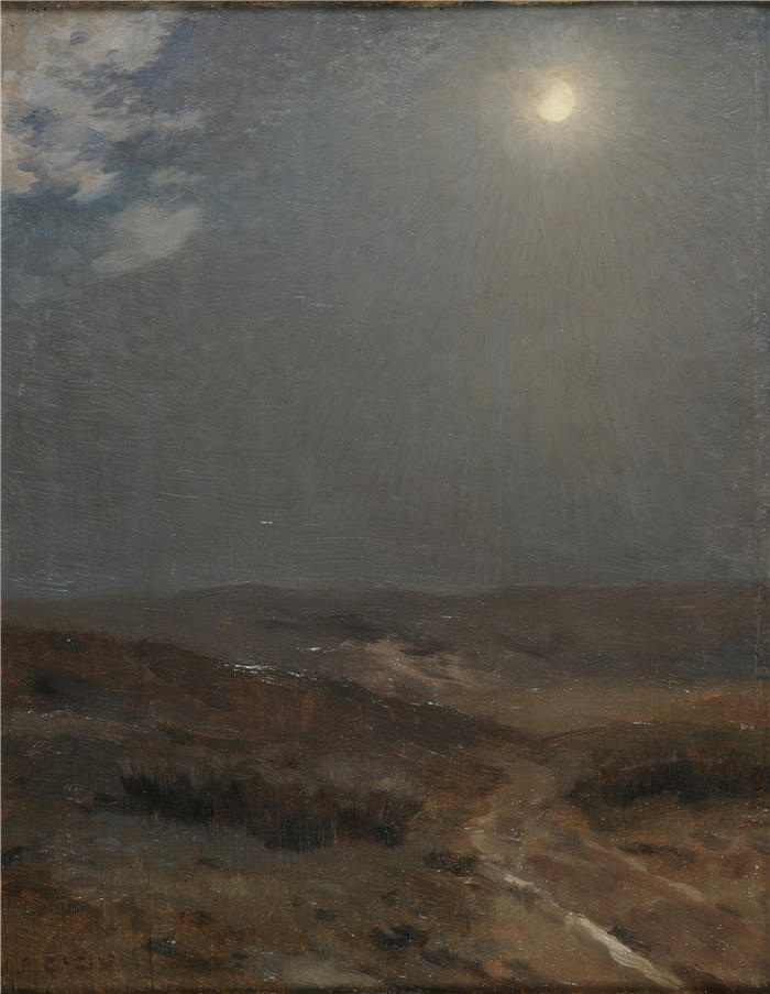 让·查尔斯·卡津（Jean Charles Cazin，法国画家）高清作品-《月光下的风景》