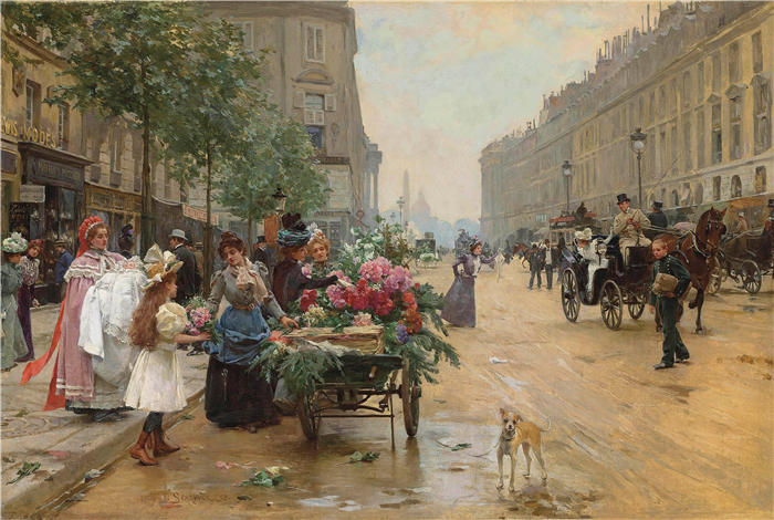 路易·玛丽·德·施莱弗（Louis Marie De Schryver，法国，1862–1942年）作品-巴黎皇家街 (1898)