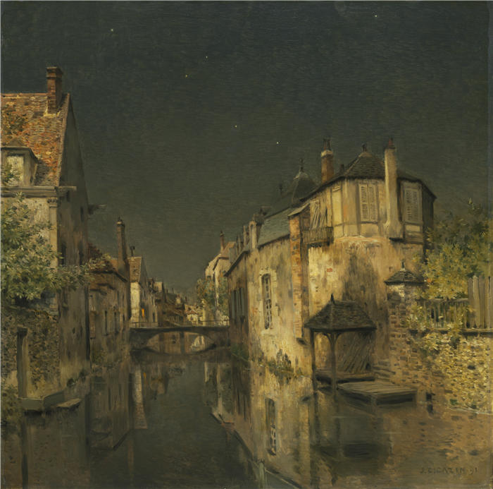 让·查尔斯·卡津(Jean Charles Cazin,法国画家)高清作品-《午夜 (1891)》