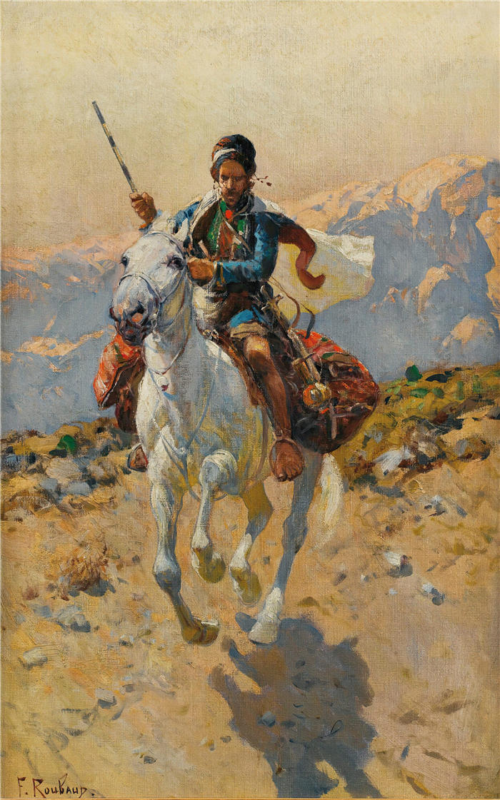 弗朗茨·鲁博（Franz Roubaud，俄罗斯画家）高清作品-《高加索骑士》