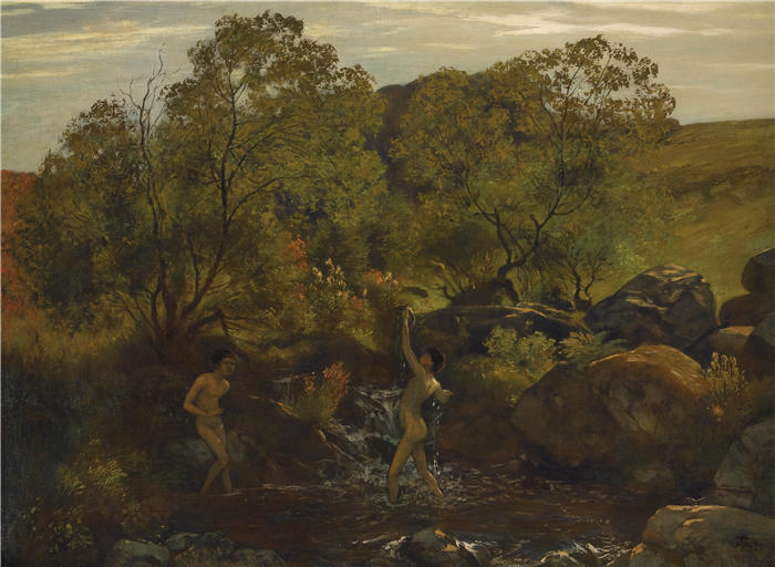 汉斯·托马（Hans Thoma，德国画家）高清作品-《沐浴男孩（1879 年）》