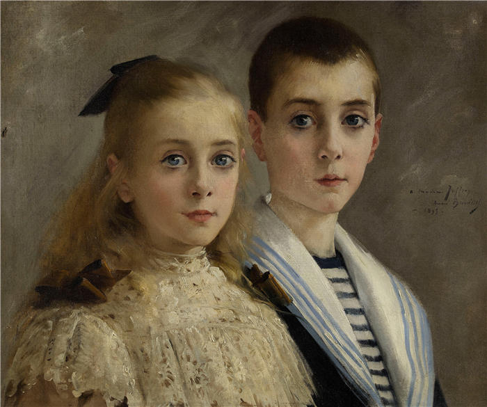 安德烈·布鲁耶（André Brouillet，法国画家）作品-让和让娜的肖像，乔弗罗伊教授的孩子们（1895 年）