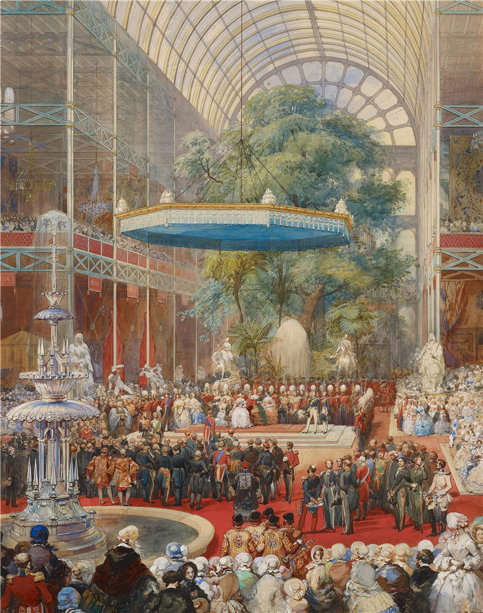欧仁·拉米（Eugène Lami，法国画家）高清作品-《万国博览会开幕，1851 年 5 月 1 日 (1851)》