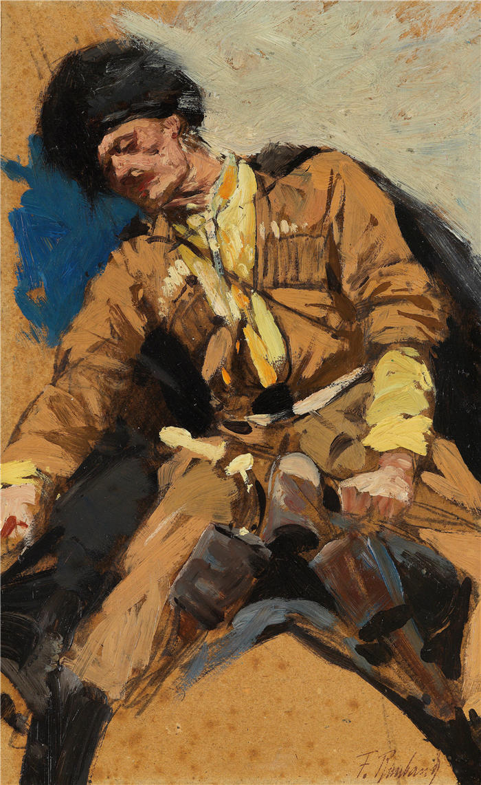 弗朗茨·鲁博（Franz Roubaud，俄罗斯画家）高清作品-《scherkessischer Reiter（约 1880-90 年）》