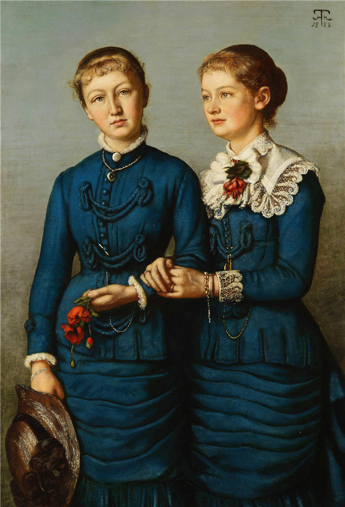 汉斯·托马（Hans Thoma，德国画家）高清作品-《哈格家族两个女儿的肖像（1883年）》
