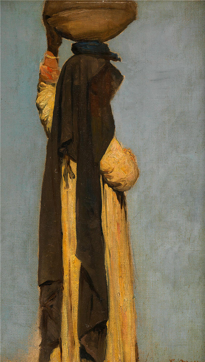利奥波德·卡尔·穆勒 (Leopold Carl Müller，奥地利画家)高清作品-《 一艘载有阿拉伯妇女的船只的研究（约1880年）》