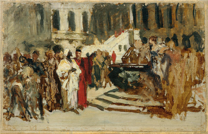 利奥波德·卡尔·穆勒 (Leopold Carl Müller，奥地利画家)高清作品-《 威尼斯的阿拉伯商人（1873）》