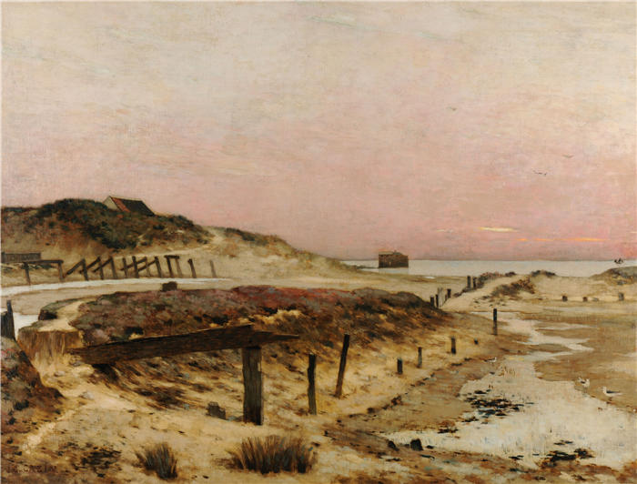 让·查尔斯·卡津（Jean Charles Cazin，法国画家）高清作品-《维梅勒克斯前港口遗址（1896年）》